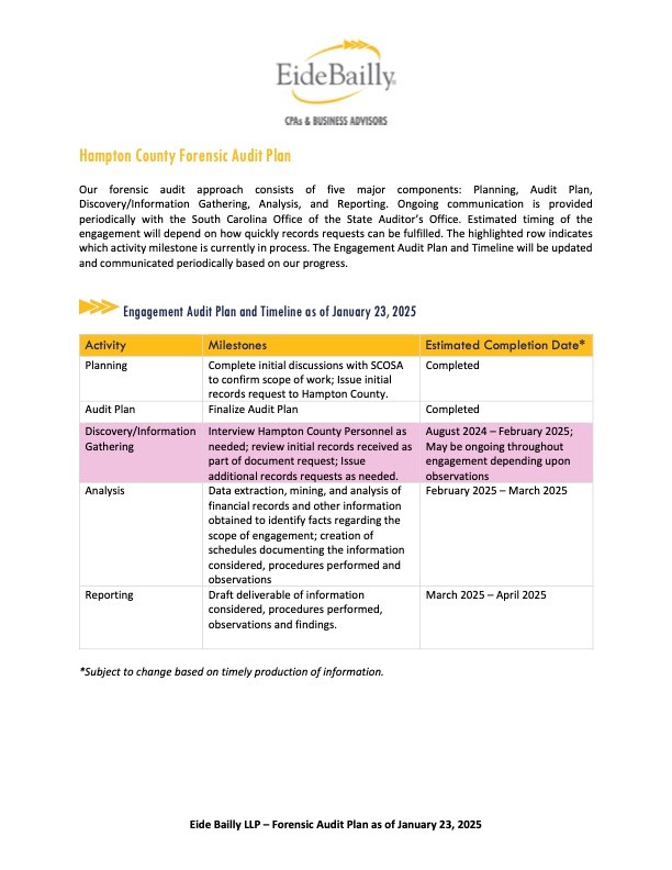 Forensic Audit Plan Timeline January 23 2025